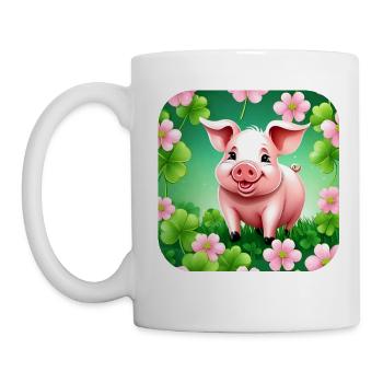 Cute lucky pig with shamrocks - Mug - white - Left