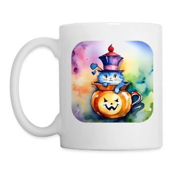 Chat mignon avec citrouille - Mug blanc - blanc - Gauche