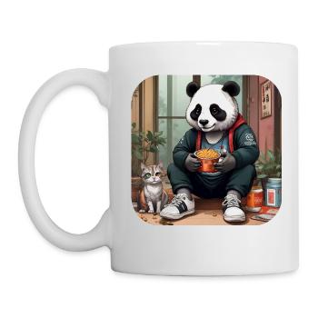 Panda cool avec chat - Mug blanc - blanc - Gauche
