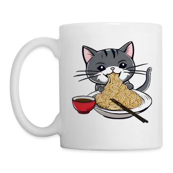 Niedliche Katze mit Ramen Nudeln - Tasse - Weiß - Links