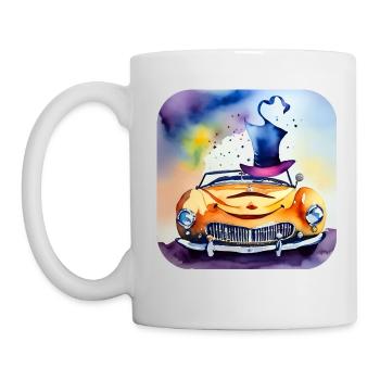 Voiture folle qui rit avec chapeau - Mug blanc - blanc - Gauche