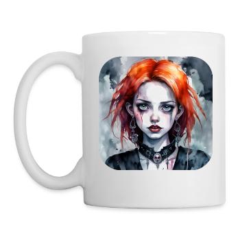 Cooles Gothic Punk Girl mit roten Haaren - Tasse - Weiß - Links