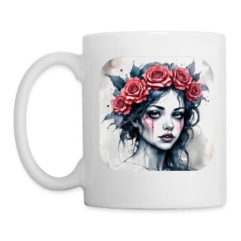Cooles Gothic Punk Girl mit roten Rosen - Tasse - Weiß - Links