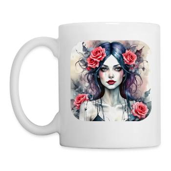 Fille punk gothique cool avec des roses rouges - Mug blanc - blanc - Gauche