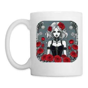Fille punk gothique cool avec des roses rouges - Mug blanc - blanc - Gauche