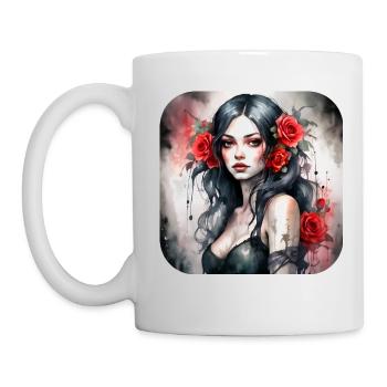 Fille punk gothique cool avec des roses rouges - Mug blanc - blanc - Gauche