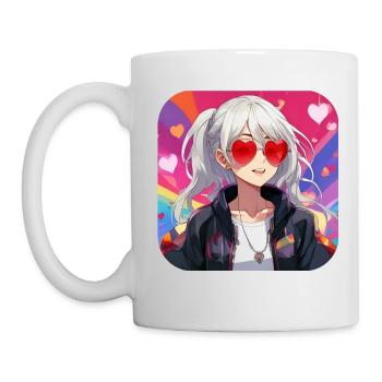 Cooles Girl mit Herzchen Sonnenbrille - Tasse - Weiß - Links