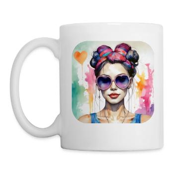 Cool Girl avec des coeurs Lunettes de soleil - Mug blanc - blanc - Gauche