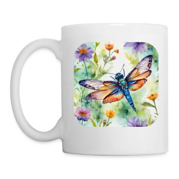 Belle libellule avec des fleurs - Mug blanc - blanc - Gauche