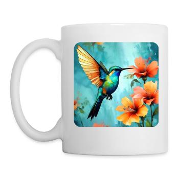 Beau colibri avec des fleurs - Mug blanc - blanc - Gauche