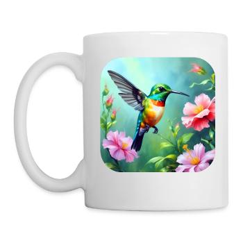 Beau colibri avec des fleurs - Mug blanc - blanc - Gauche