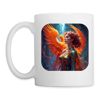 Stolze Frau mit Phönix - Tasse - Weiß - Links