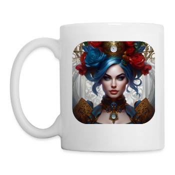 Cooles Steampunk Girl mit Blumen - Tasse - Weiß - Links