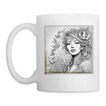 Fille romantique avec des fleurs et des papillons - Mug blanc - blanc - Gauche