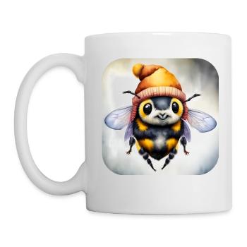 Abeille d’hiver fraîche avec chapeau et écharpe - Mug blanc - blanc - Gauche