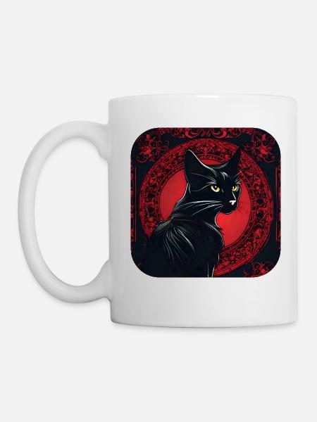 Mystische schwarze Katze - Tasse - Weiß
