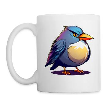 Kleiner grimmiger dicker Vogel - Tasse - Weiß - Links