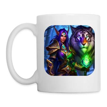 Stolze Fantasy Elfen Kriegerin und Tiger - Tasse - Weiß - Links