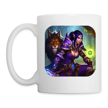 Stolze Fantasy Elfen Kriegerin mit Löwe - Tasse - Weiß - Links