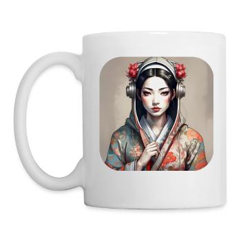 Cooles Anime Manga Mädchen im Geisha Style - Tasse - Weiß - Links