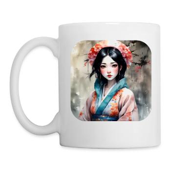 Niedliches Anime Manga Mädchen im Geisha Style - Tasse - Weiß - Links
