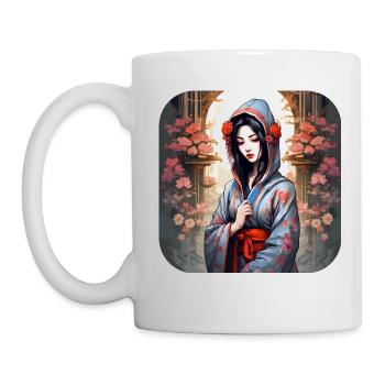 Niedliches Anime Manga Mädchen im Geisha Style - Tasse - Weiß - Links