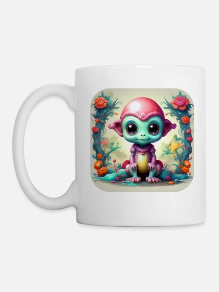 Niedlicher Sciencefiction Alien - Tasse - Weiß