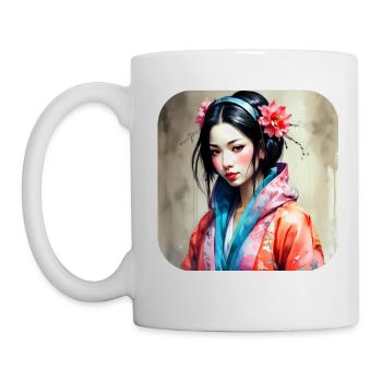 Cooles Anime Manga Mädchen im Geisha Style - Tasse - Weiß - Links