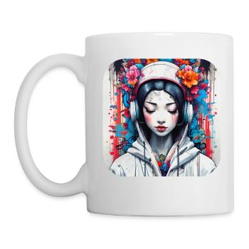 Niedliches Anime Manga Mädchen im Geisha Style - Tasse - Weiß - Links