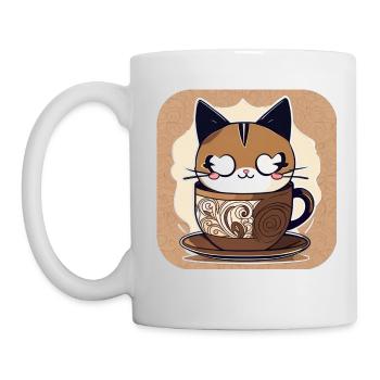 Niedliche Kaffee Katze - Tasse - Weiß - Links