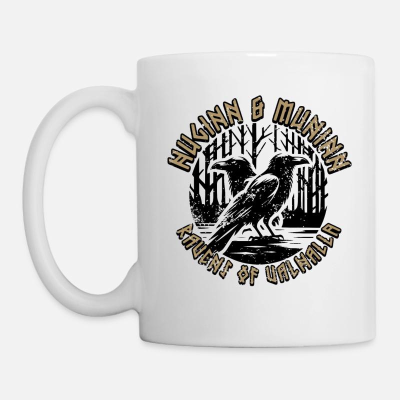 Symbole du corbeau viking du Valhalla - Huginn & Muninn - Mug blanc - blanc