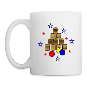 Dosenwerfen an der Wurfbude des Jahrmarktes Retro - Tasse - Weiß - Links