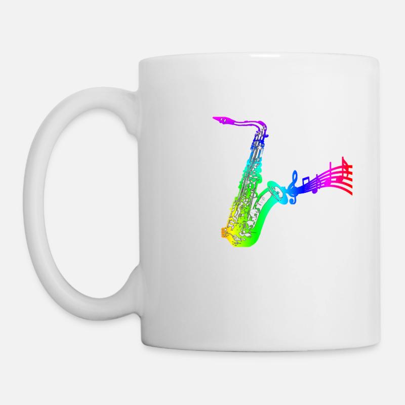 saxophon mit Noten bunt - Tasse - Weiß