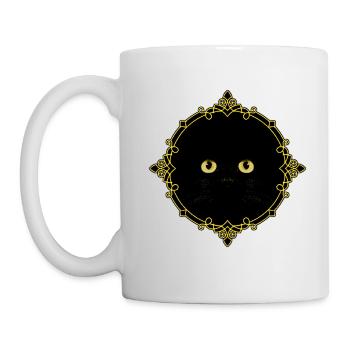 Schwarze Katze Abzeichen - Pixel Art - Tasse - Weiß - Links