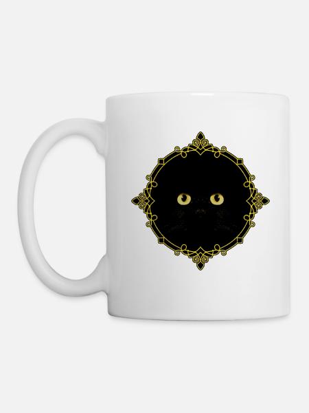 Schwarze Katze Abzeichen - Pixel Art - Tasse - Weiß