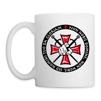 21 Ritter Kreuz Zeigefinger Schwerter Non Nobis - Tasse - Weiß - Links