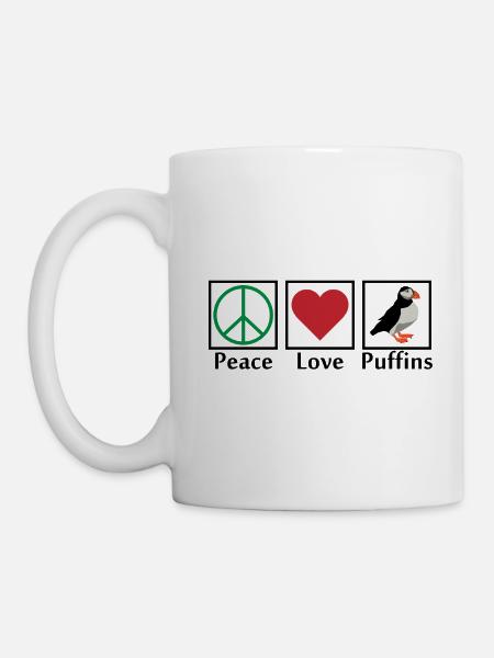 Peace Love Puffins Lunde Papageitaucher Geschenk - Tasse - Weiß