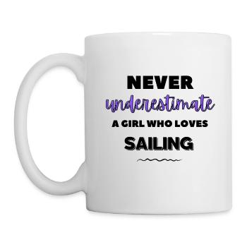 Ne sous-estimez jamais une fille qui aime la voile - Mug blanc - blanc - Gauche