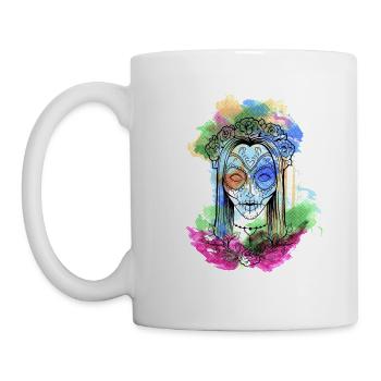 A Beautiful and Funny Watercolor Calavera Design - Mug - white - Left