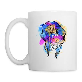 A Beautiful and Funny Watercolor Calavera Design - Mug - white - Left