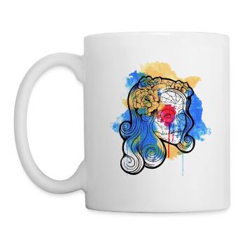 A Beautiful and Funny Watercolor Calavera Design - Mug - white - Left