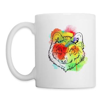 Ein Schönes und lustiges Aquarell Wolf Design - Tasse - Weiß - Links