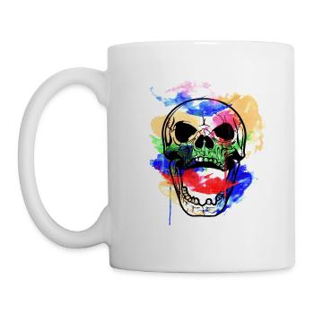 Furchtsamer und schöner Aquarell Schädel Entwurf - Tasse - Weiß - Links