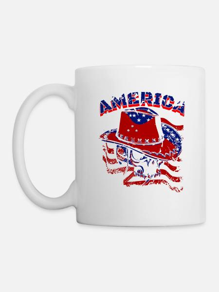 A Beautiful Cowboy Skull with US Flag Design - Mug - white