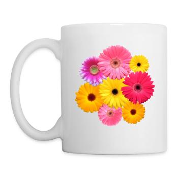 Gerbera Blume bunt blühende Gerberas Blüten floral - Tasse - Weiß - Links