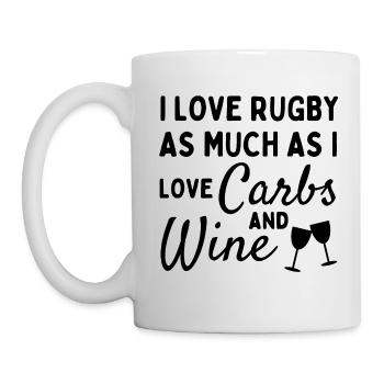 Ich liebe Rugby genauso wie Kohlenhydrate und Wein - Tasse - Weiß - Links