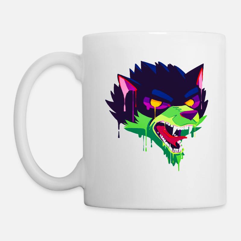Un beau et effrayant design de dessin animé wolf - Mug blanc - blanc