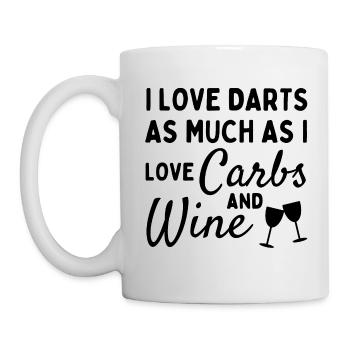 Ich liebe Darts genauso wie Kohlenhydrate und Wein - Tasse - Weiß - Links