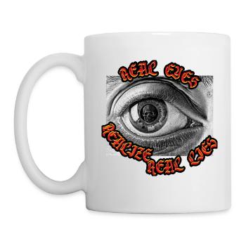 Echte Augen erkennen echte Lügen Öffnen Sie Ihr Auge und sehen Sie - Tasse - Weiß - Links