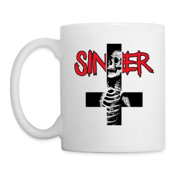 Inverted Cross Of Sinner With Skull And Skeleton - Mug - white - Left